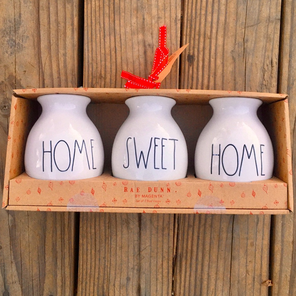 Rae Dunn MAGENTA Set of Three Bud Vases “Home Sweet Home”